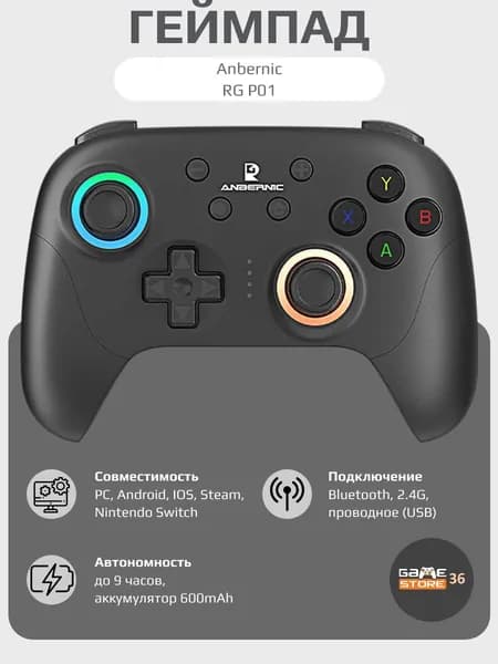 Anbernic Геймпад RG P01, Bluetooth, Проводной, черный