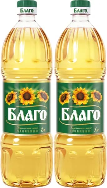 Масло подсолнечное Благо рафинированное дезодорированное высший сорт, комплект: 2 упаковки по 1 л