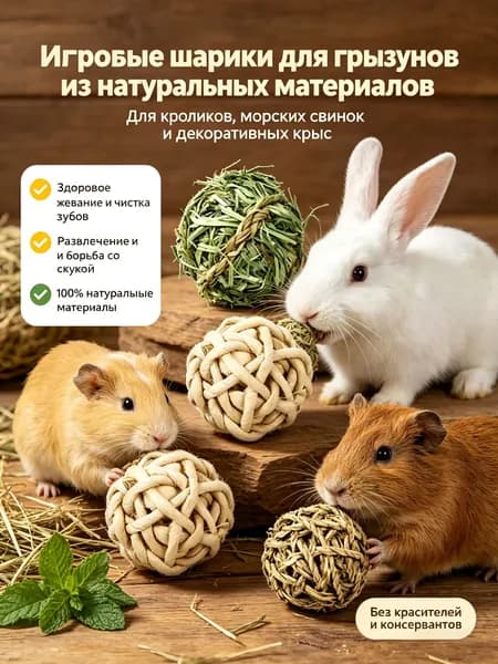 Игрушка для декоративного кролика / морской свинки, 3 шт.
