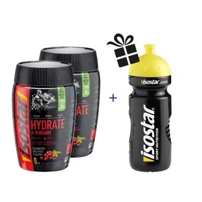 Изотонический напиток Isostar H&P Клюква 2*400 г + черная бутылка в подарок