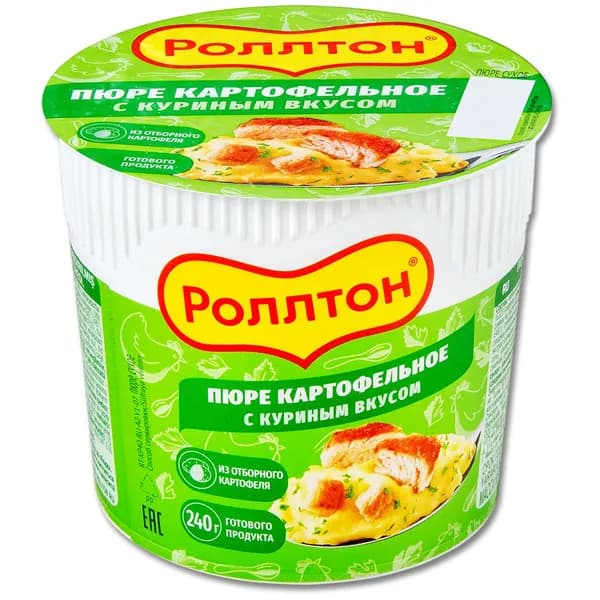 Пюре быстрого приготовления Роллтон с куриным вкусом, в стакане 40 г, 1 шт.