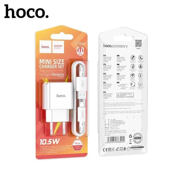 СЗУ-USB Micro HOCO C106A *1м, *10.5W, White 6931474783905