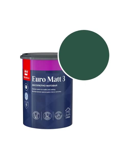Краска интерьерная Tikkurila/Tikkivala Euro Matt 3 RAL 6028 (Сосновый зелёный - Pine green) 0,9 л