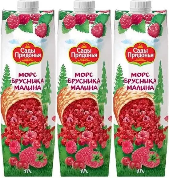 Морс Сады Придонья бруснично-малиновый 1 л, набор: 3 штуки