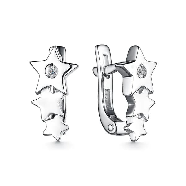 Серьги серебро женские 925 пробы с бриллиантом, английский замок, 1,90г
