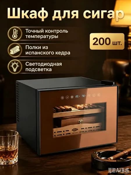 Электронный хьюмидор для сигар на 200 шт., 25 л, с полками из испанского кедра, регулировка температуры 10 40 C