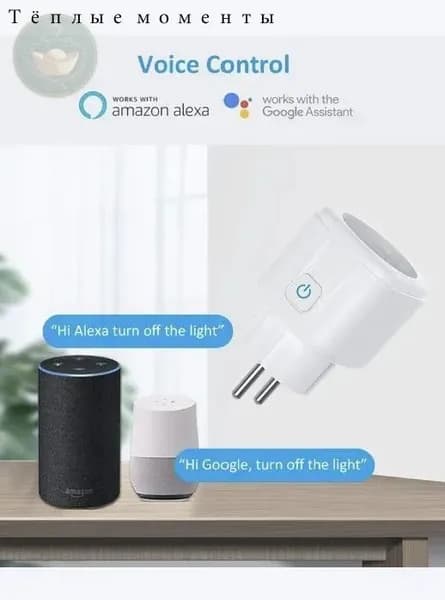 Розетка умная Tuya WiFi 20A с замером электроэнергии и таймером для голосового управления