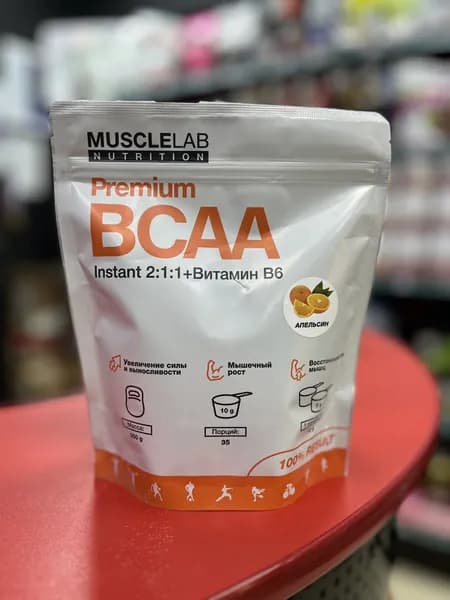 Musclelab Nutrition BCAA premium + B6 Мускуллаб БЦАА 350гр 35 порций вкус Апельсин