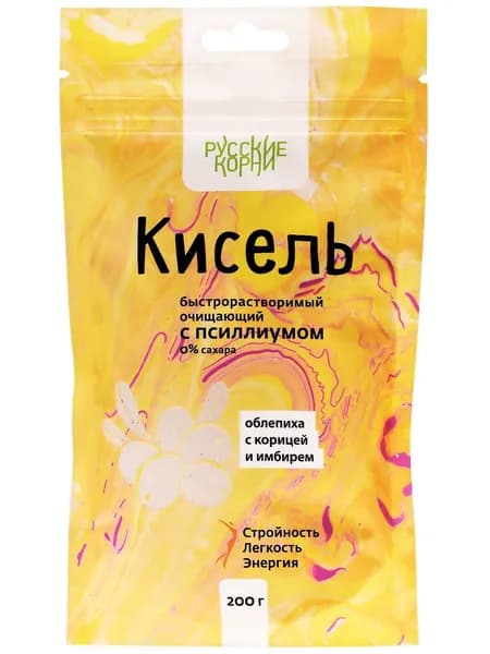 Кисель очищающий с псиллиумом, со вкусом облепихи, корицы и имбиря, 200 гр - "Русские корни"