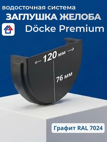 Заглушка желоба водостока Docke Premium, пластик, графит, 1 шт