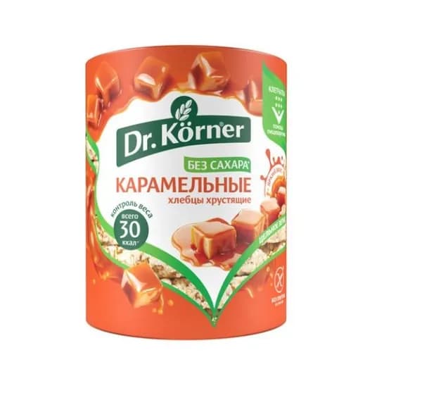 Dr. Korner Хлебцы кукурузно-рисовые ,Карамельные, 90г