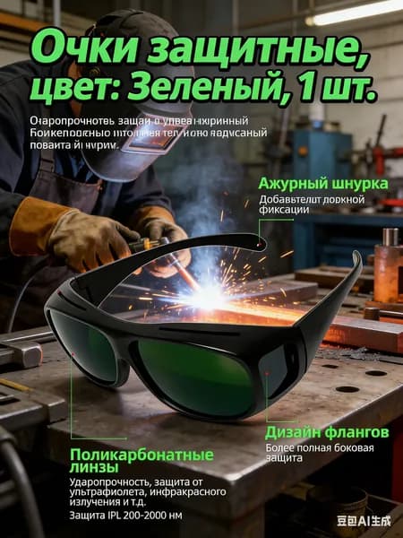 Очки защитные, цвет: Зеленый, 1 шт.