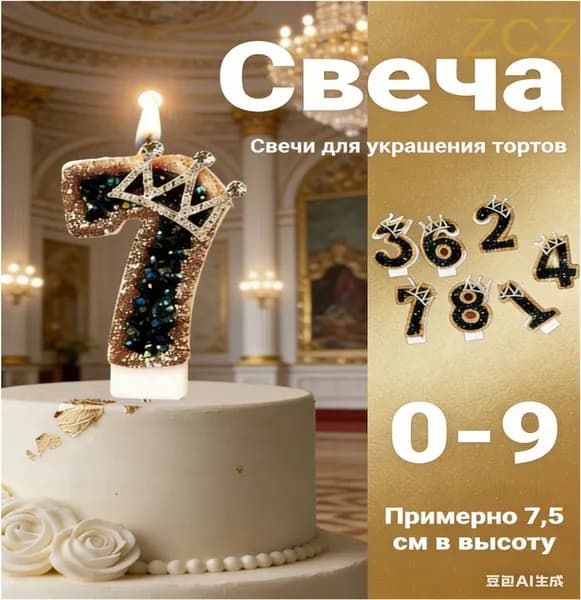 Свечи для торта цифра 7 "0", 7.6 см х 5.7 см, 1 шт