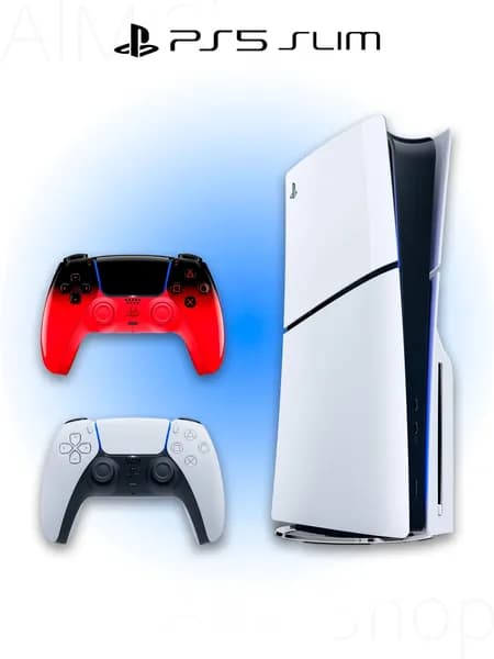 Игровая приставка Sony PlayStation 5 Slim с дисководом + 2 геймпад (красно-черный, Techno Red)