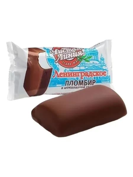 Мороженое пломбир Чистая линия Ленинградское в шоколадной глазури БЗМЖ 80 г