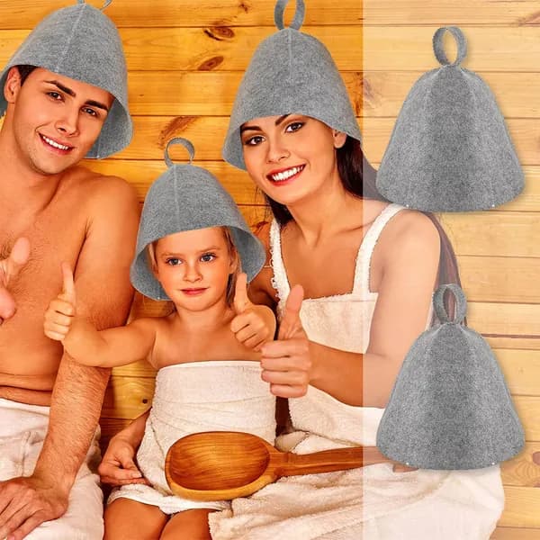 Шерстяная шапка для сауны и бани, серая, 2 шт.