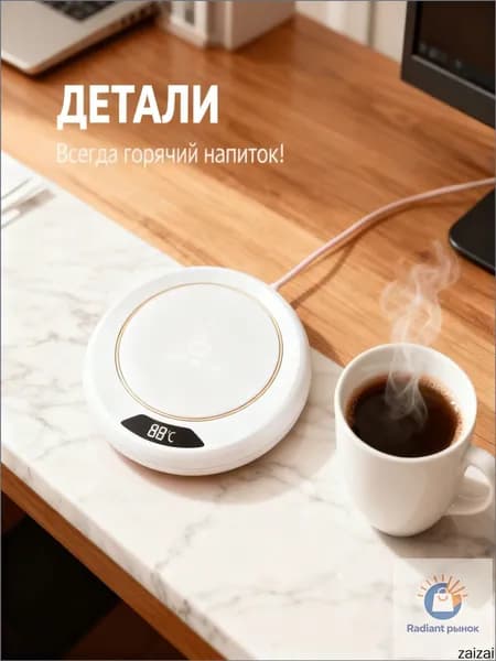 White Подогреватель для кружки с цифровым дисплеем, 3 температуры автоматическое отключение, антискользящая GDS