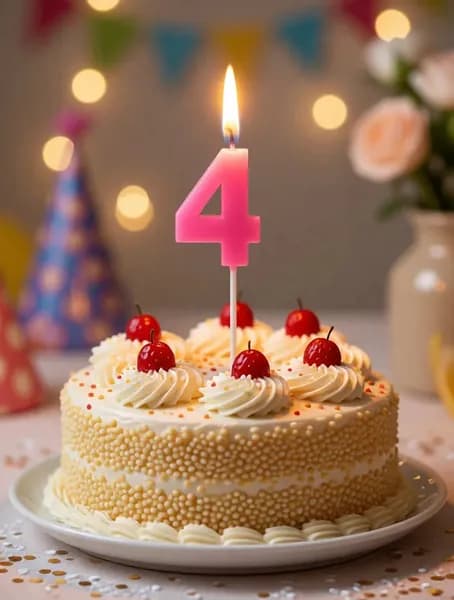 Свеча цифра 4, розовая грань, высота свечи 5см, для торта, День рождения