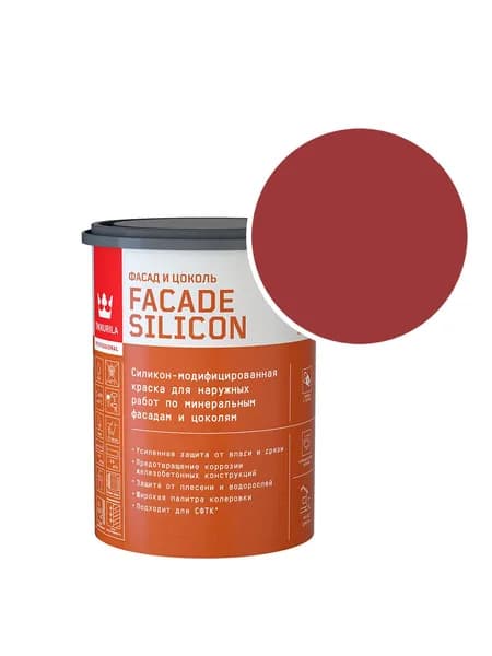 Краска фасадная Tikkurila/Tikkivala Facade Silicon силикон-акриловая RAL 3002 (Карминно-красный - Carmine red) 0,9 л