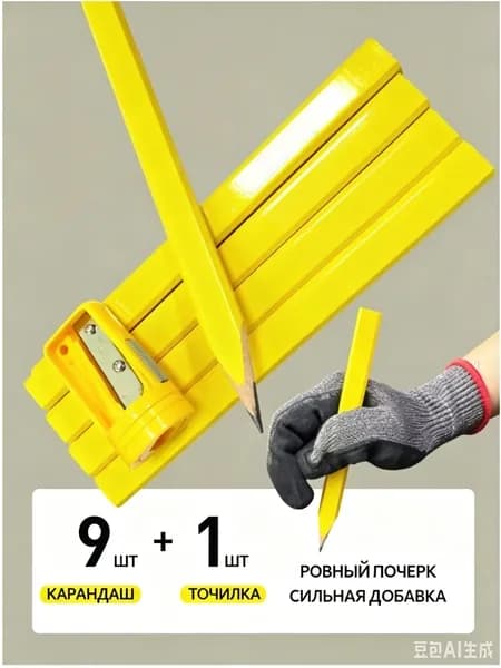 Прочные карандаши для разметки 17 см, комплект 9 шт. + точилка, для строительства