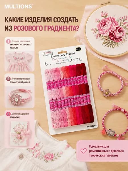 Набор цветных нитей для вышивки крестом 12 шт, для шитья, плетения и DIY творчества