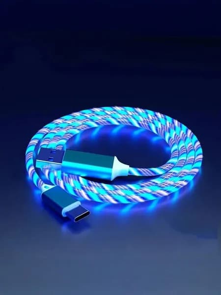 Светящийся кабель для зарядки USB Type C длиной 100 см со светодиодной подсветкой