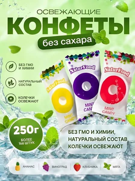 Конфеты без сахара Mint Candy с мятным вкусом 250гр