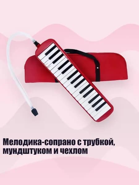 Мелодика-сопрано с трубкой, мундштуком и чехлом, красный