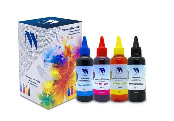 Чернила NV Print INK100-C универсальные на водной основе для аппаратов Canon / комплект 4 цвета по 100 мл