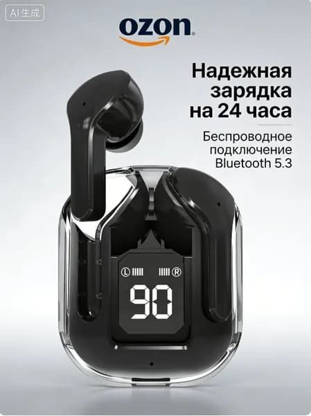 Наушники беспроводные с микрофоном, Bluetooth, белый, черно-серый