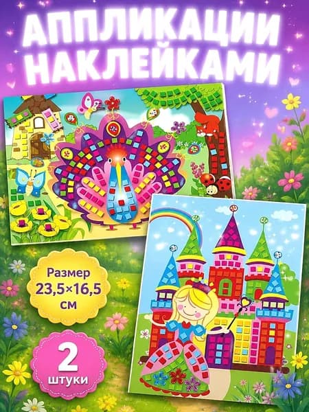 Аппликации для детей 2 штуки, Аппликация наклейками, набор для детского творчества