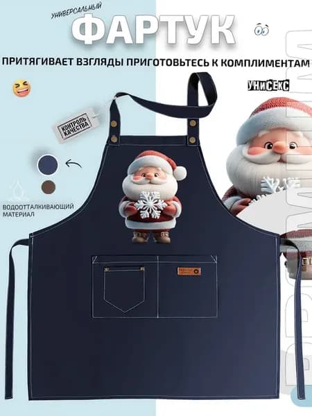 Фартук Санта Клаус с большой снежинкой в руках