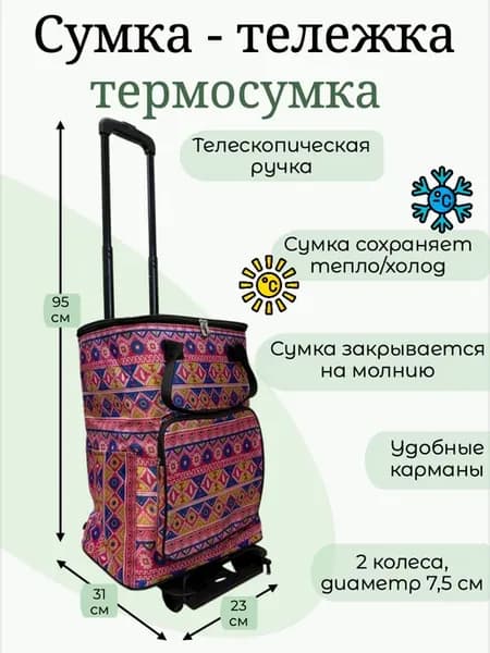 Сумка тележка хозяйственная с термосумкой на колесах
