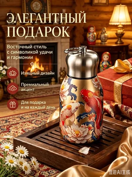 Термокружка 0.3 л, холод 8 ч, тепло 8 ч, крышка-чашка, красный