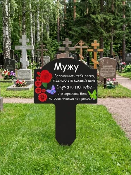 Памятная табличка на могилу, с индивидуальной гравировкой, дизайн "Бабочка", металлическая, 22x15 см, цвет черный
