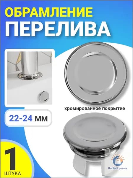 Обрамление перелива для раковины, заглушка для перелива ударопрочная хромированная 22-24мм (Серебристый)