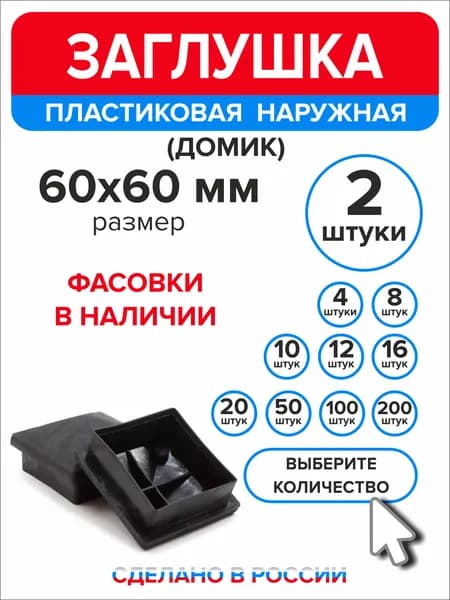 Заглушка для профильной трубы 60х60 мм наружная домик, 2 штуки