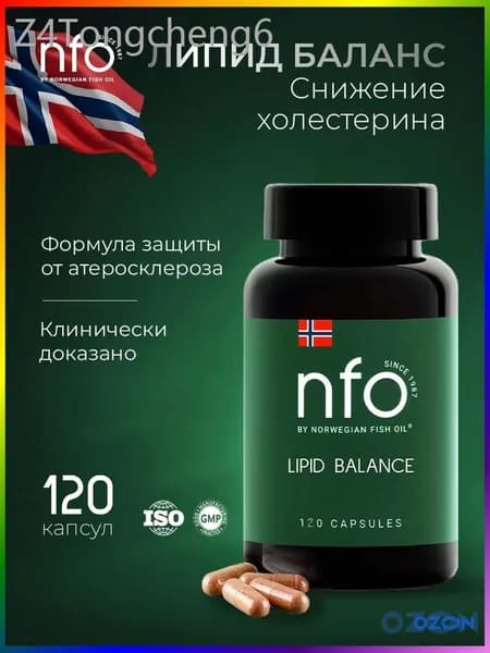 NFO Липид Баланс витамины для снижения холестерина, 120 капсул / Норвегия