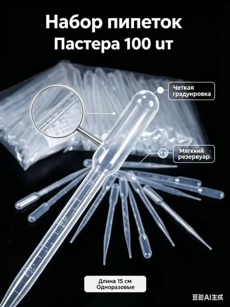 Пипетка Пастера мерная пластиковая, набор 100 шт 15 см, для эфирных масел эпоксидной смолы и мыловарения