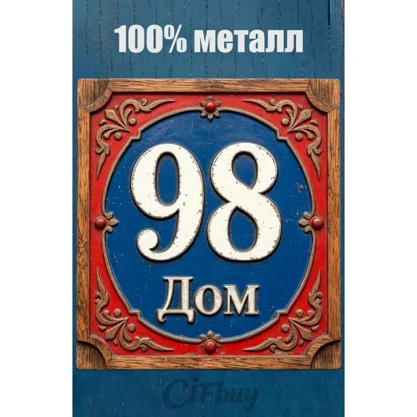 Табличка с номером дома 98 Классический цвет, металл, 20х20 см.