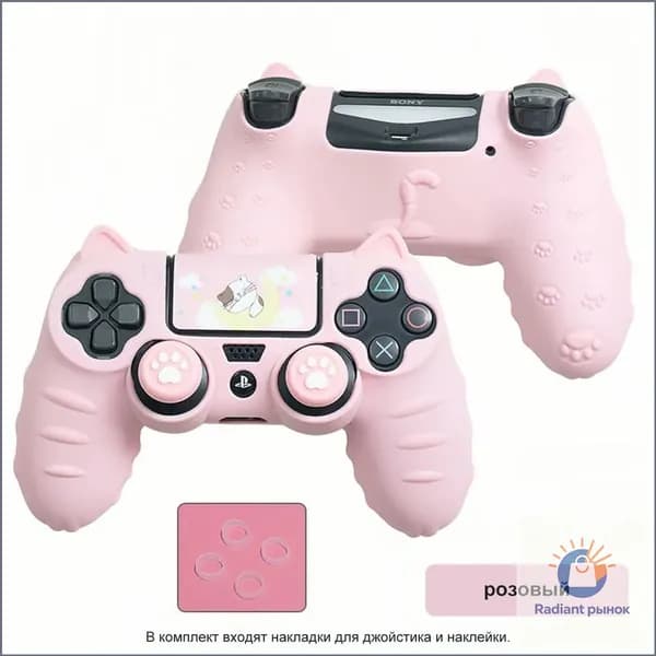 Чехол для контроллера PS4 / Мягкий силиконовый чехол Mark Life с милыми котоушками / анти скольжение и потоотделение