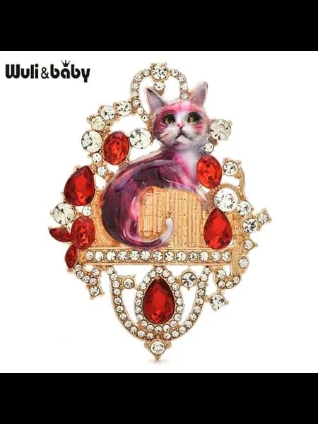 Брошь Wuli&baby котик в корзинке, розовый, red