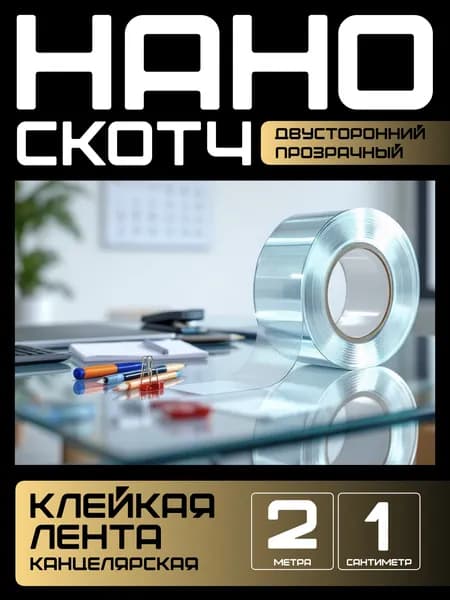 2m-1cm. НАНО ЛЕНТА прозрачная двусторонняя многоразовая водостойкая клейкая. Крепление без сверления картин, зеркал, часов, фото, полок, табличек, постеров, крючков. Сильная фиксация. Нано скотч.