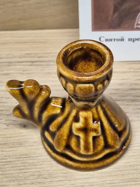 Подсвечник для церковной тонкой свечи керамический коричневый