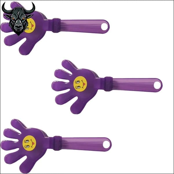 ладошка болельщика реквизит в виде хлопушки со смайликами, подходит для концертов и футбольных матчей, длина 28 см, упаковка из 3 штук, Фиолетовый.