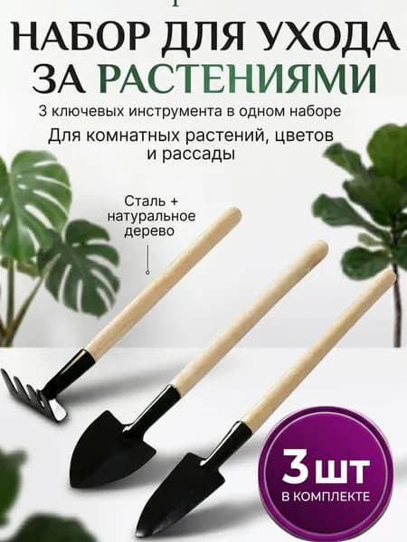 Набор садовых инструментов, 3шт (лопатка, грабли, совок), набор для ухода за комнатными растениями