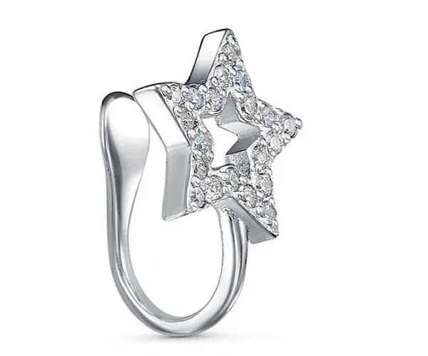 Каффа серебро 925 звездочка, моносерьга без прокола