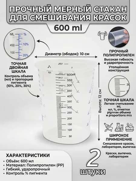 Пластиковая емкость для смешивания красок, 600 мл, 2 шт в комплекте