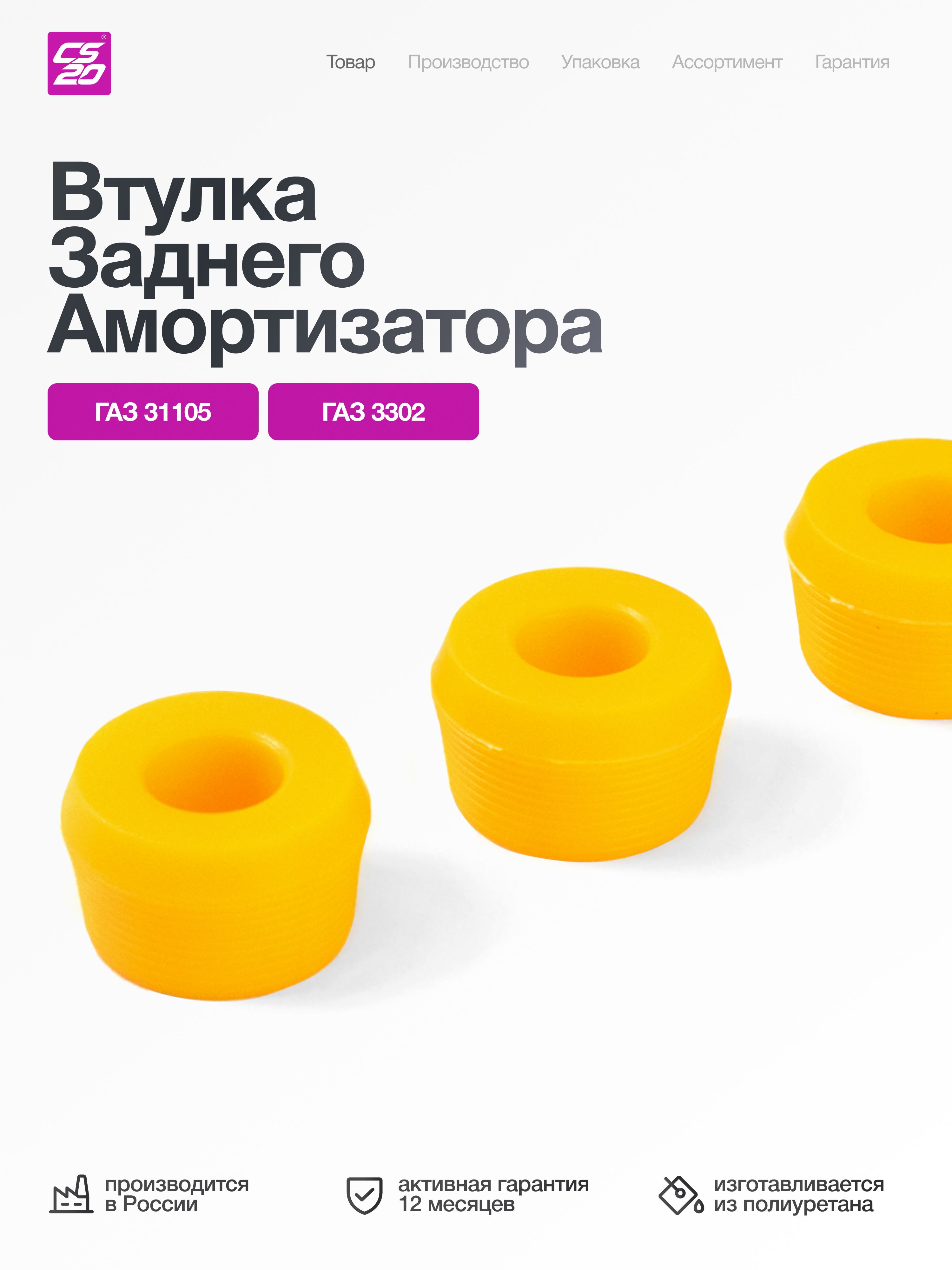 Втулки для а/м ГАЗ-24, 3302, ГАЗель Next, УАЗ амортизатора заднего 8 шт, полиуретан