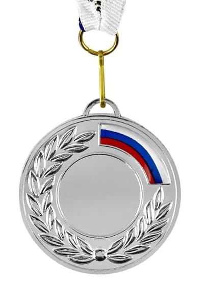 Медаль наградная с лентой d-50мм, цвет серебро